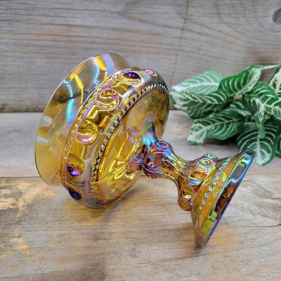 Candy Dish King's Crown Colony Marigold Carnival Glass Iridescent Compote - Picture 7 of 11